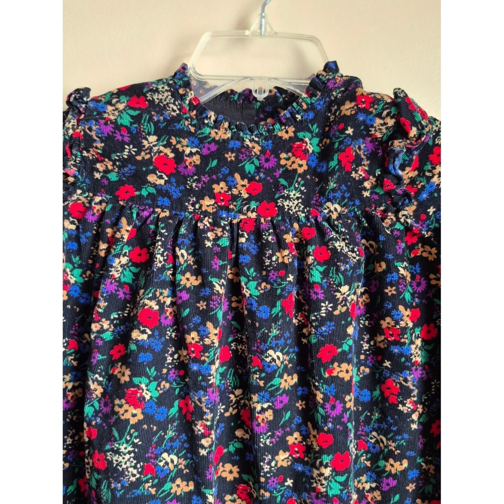 Baby Gap Girls Navy Floral Corduroy Ruffle Long Sleeve Dress 5T Toddler - Picture 3 of 7